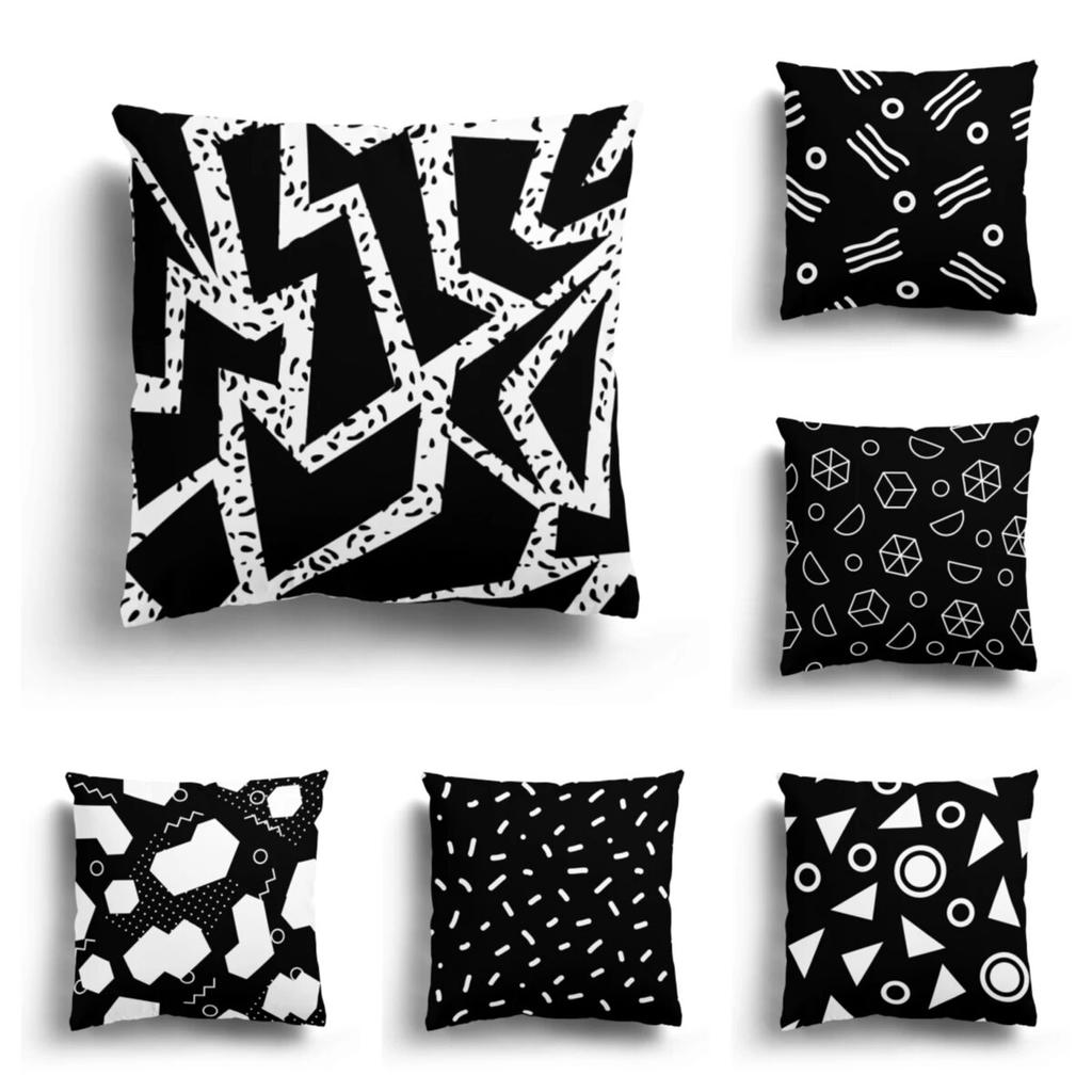Nordic Autumn Black and White Simple Printed Sofa Cushion Cover Pillowcase Home Party Car Bedding