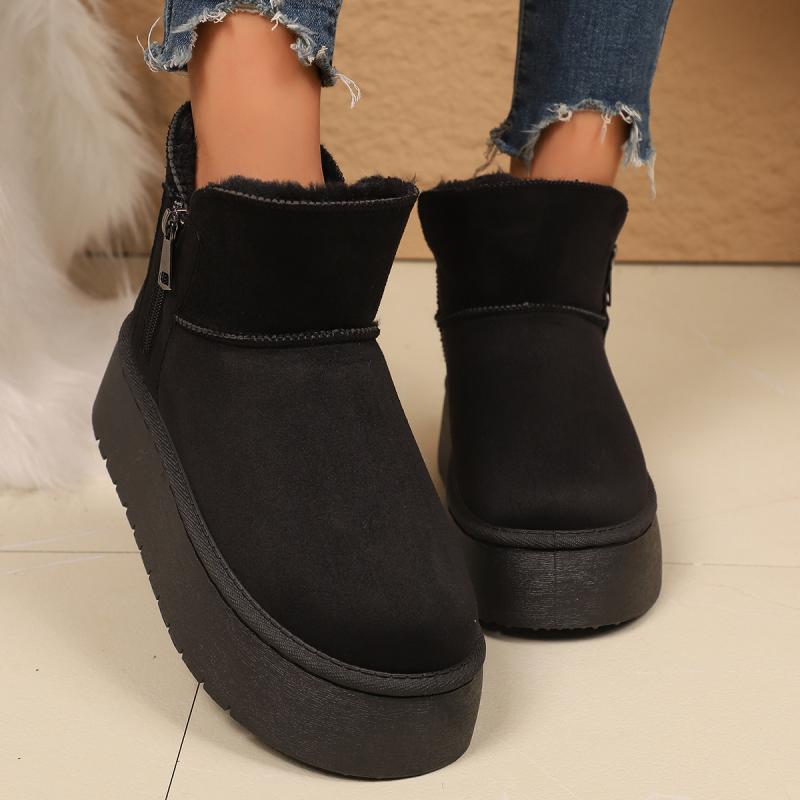 Зимние женские модные ботинки на толстой подошве с мехом, украшенные боковой молнией, 2025
