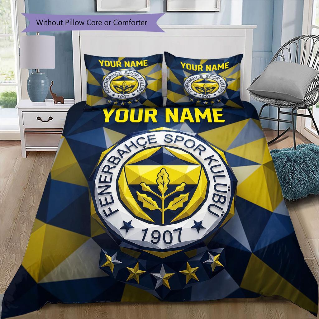 Custom Name,Fenerbahce Spor Kulubu Pattern Bedding Home Decoration Birthday Gift ( 1 duvet cover + 2 pillowcase, without core),fan merchandise.