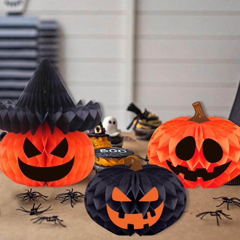 Halloween Decoration 3D Honeycomb Ball Pendant Party Background Wall Hanging Accessorie Halloween Pumpkin Spider Ghost Ornament