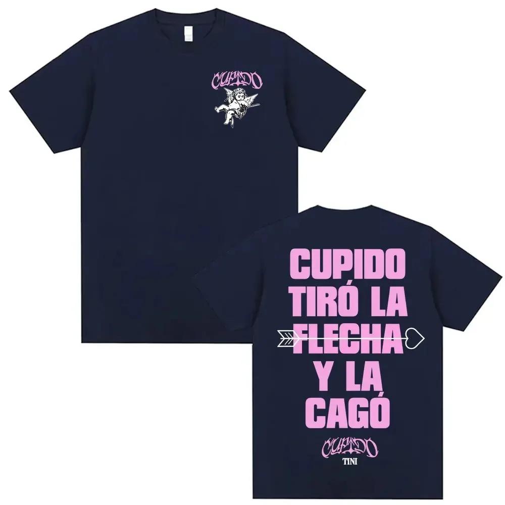 TINI Cupido Album Double Sided Graphic T-Shirt Latin Pop Singer Oversized Black Unisex Casual Cotton Women And Men T-shirts