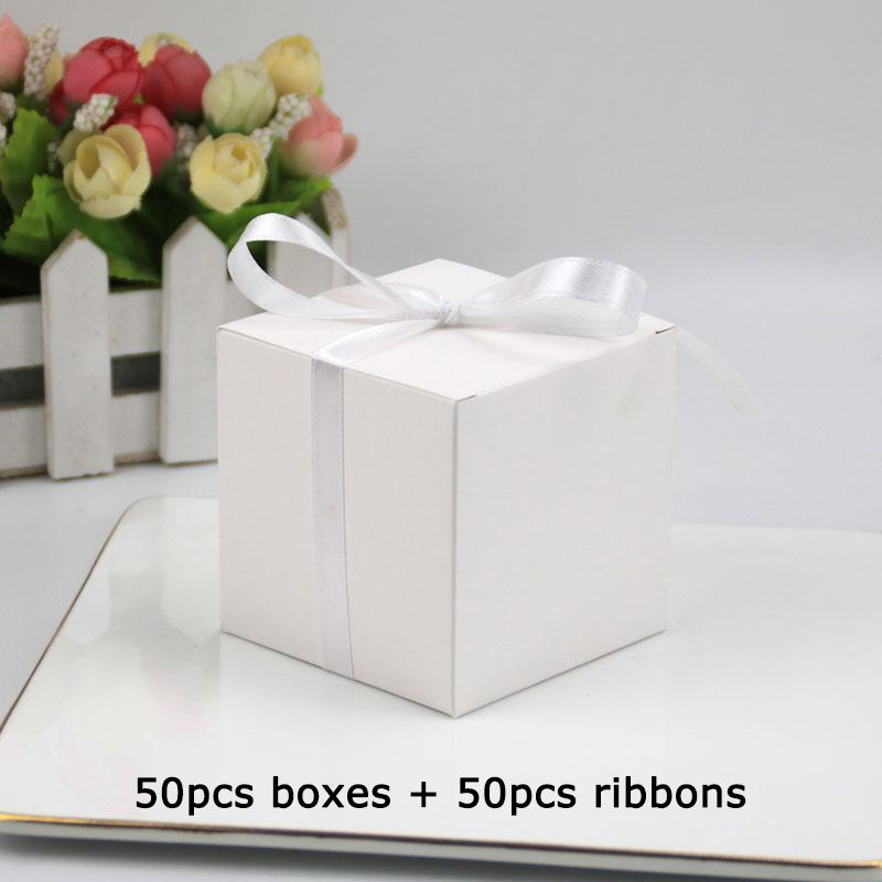 WTEMPO 50 шт 7,6*7,6*7,6 см однотонные подарочные коробки из кубической бумаги с бантом и лентой, складные коробки для небольших подарков своими руками, коробки для упаковки подарков на день рождения, свадьбу, вечеринку