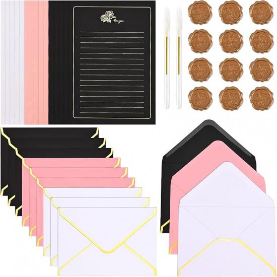 BAYTORY 45 Pcs Lined Stationery Letter Paper, A5 Golden-Lace Vintage Writing Letterhead, Decorative Stationery Paper for Love Letters Invitations &