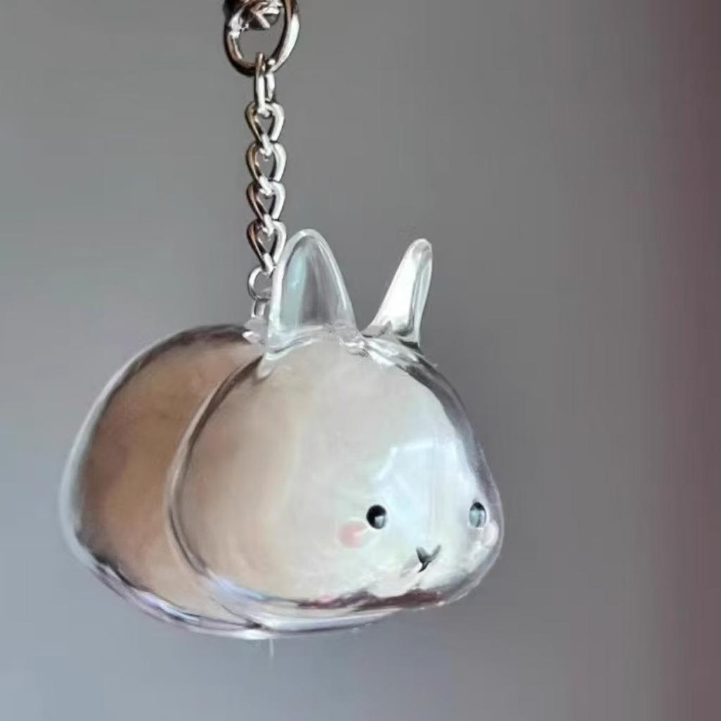 Funny Rabbit Shape Hair Storage Keepsakes Box Keychain Plastic Clear Pet Furs Collector Pendant Decors Pet Lover Gift