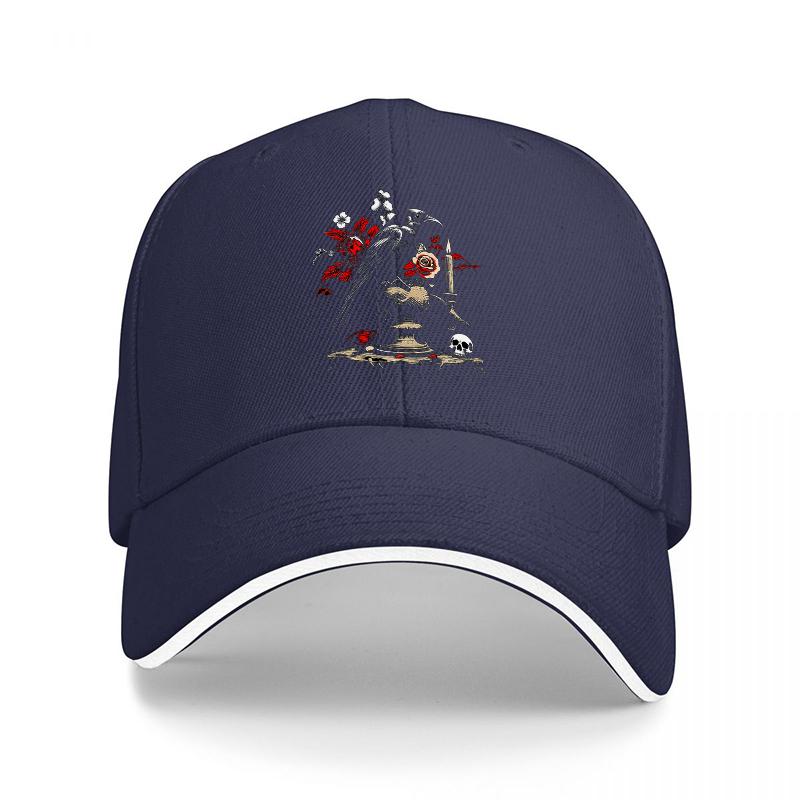 Black Baseball Cap with Crow and Flowers Design Gothic Style Embroidered Hat for Unisex and Women Streetwear Fashion Accessory
