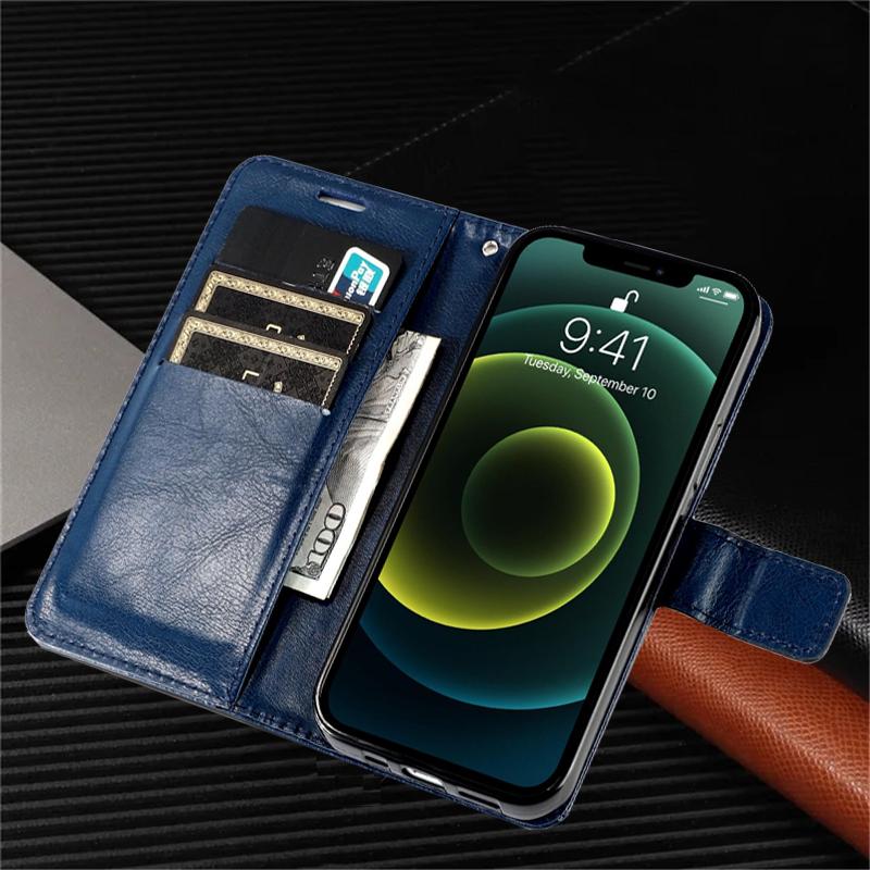 Сплошной цветной кожаный чехол-раскладушка с книгой для iPhone 15 14 13 12 11 Pro Max X XR XS Max 7 8 15 Plus, мягкий чехол-кошелек с отделением для карт и подставкой