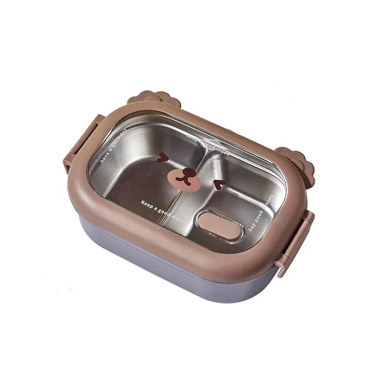 Милый ланч-бокс в форме медведя, двойная решетка из нержавеющей стали, герметичная изоляция, бенто-бокс для студентов, контейнеры для еды в микроволновой печи