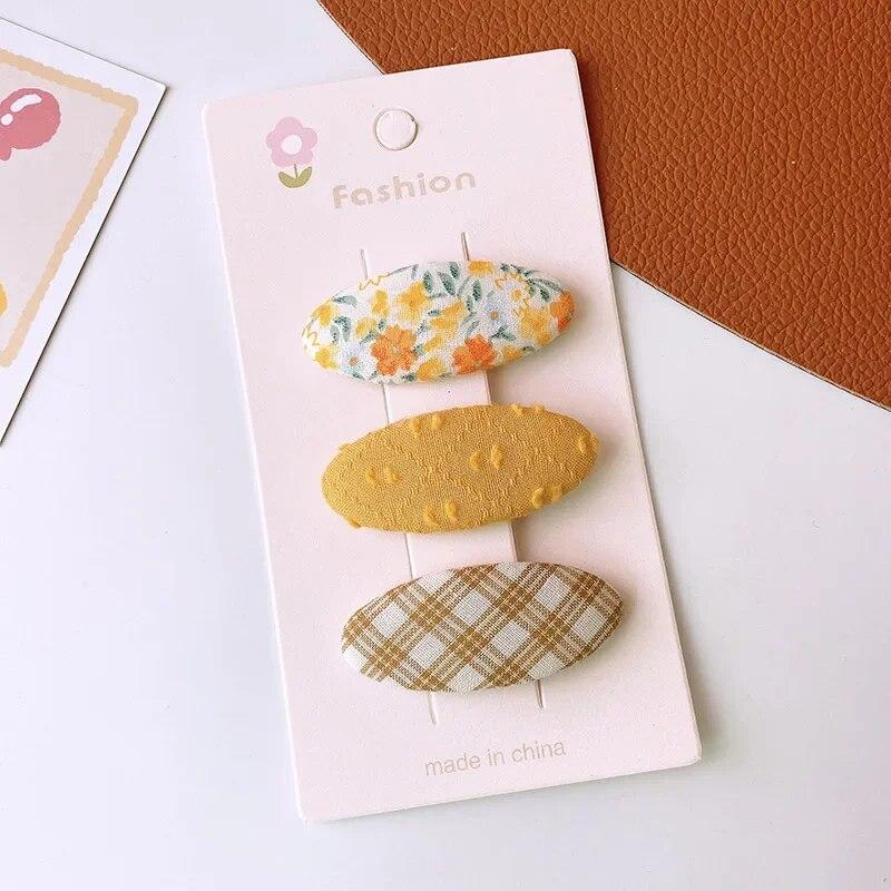 3 шт./компл. заколка для волос в стиле ретро, ​​однотонная полосатая заколка для волос для девочек, эстетичные винтажные заколки с цветочным принтом, детские головные уборы