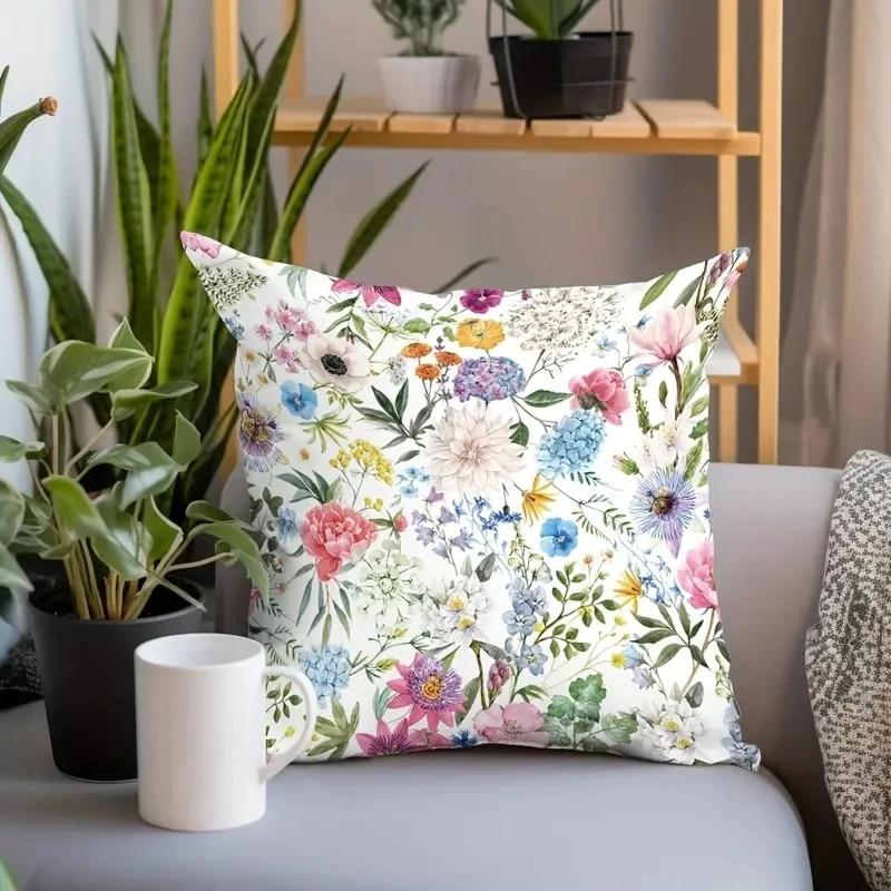 1 шт. Наволочка с цветочным узором и цветочным принтом 17,7*17,7 дюймов, мягкая наволочка для домашнего декора, наволочка с акцентом, легко чистится