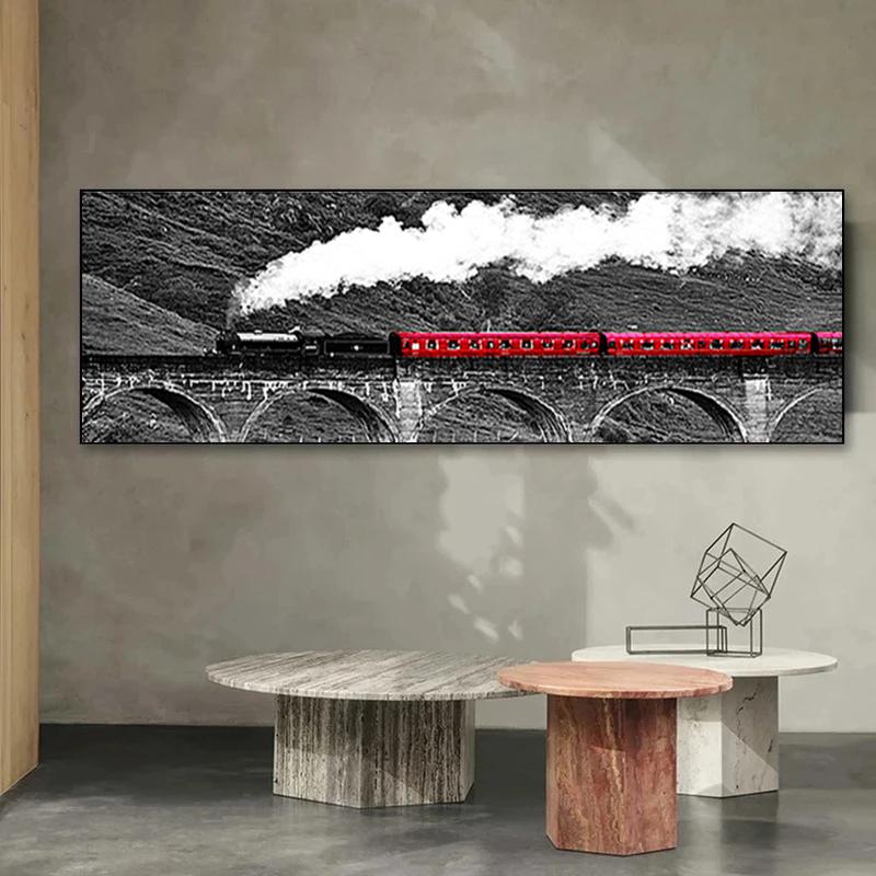 Природный пейзаж, городской пейзаж, черный, красный, поезд, холст, картина, настенные художественные фотографии, постеры и принты для гостиной, спальни, домашний декор, без рамки
