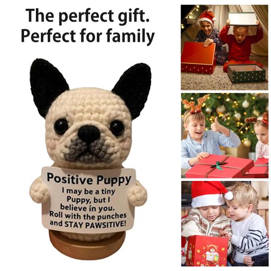 Вязаная крючком кукла щенок ручной работы эмоциональная поддержка щенок с вдохновляющей открыткой позитивный мини-вязаный крючком собачий орнамент подарок для поощрения