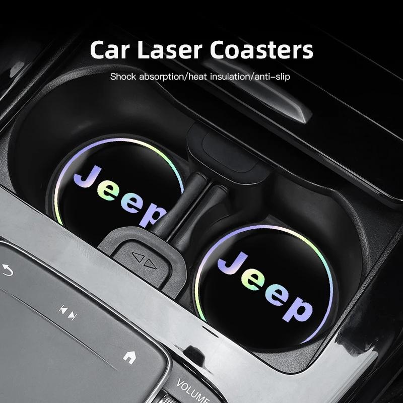 2PCS Luminous Non-slip Car Cup Coaster for Jeep Renegade Grand Cherokee Patriot Wrangler Auto Interior Water Cup Mat Accessories