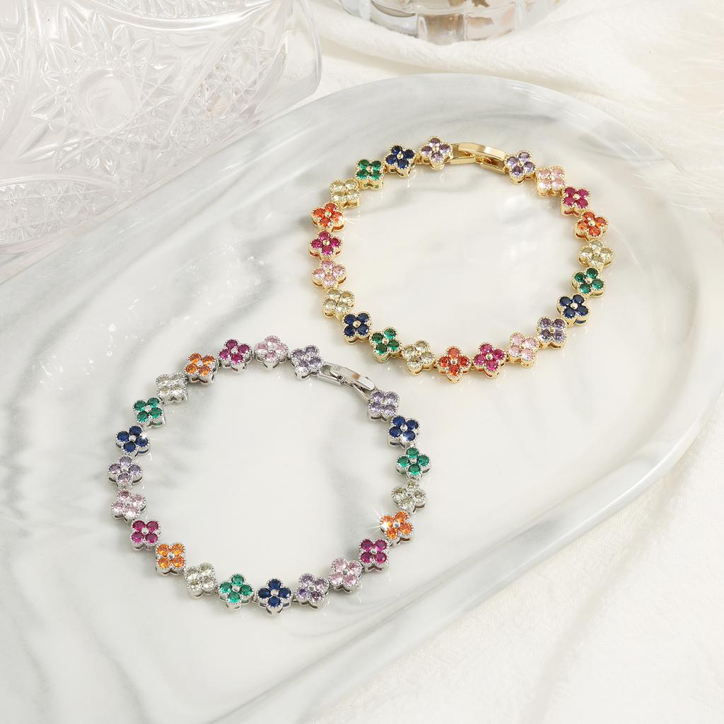 ZAKOL Korean Fashion Random Colorful Zircon Flower Plant Bracelets For Women Dopamine Girls Jewelry Party Accessories