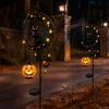 Hanging Pumpkin Halloween Decor Solar Garden Stake Light, Metal Black Cat & Moon Waterproof Crescent Pathway Lights Decorations for Lawn Patio