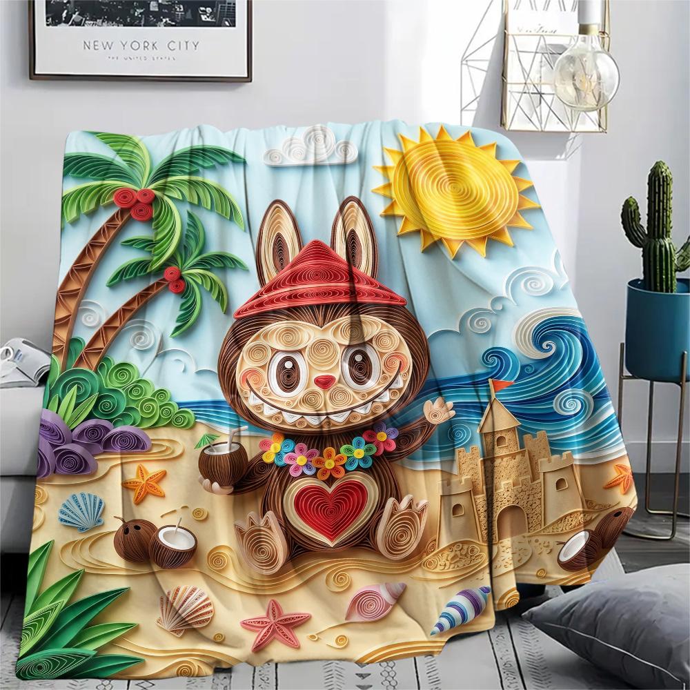 Labubu Print Flannel Blanket, Ultra Soft High Quality All Seasons Warm Throw, Home Decor Cozy Blanket, Perfect Christmas Gift