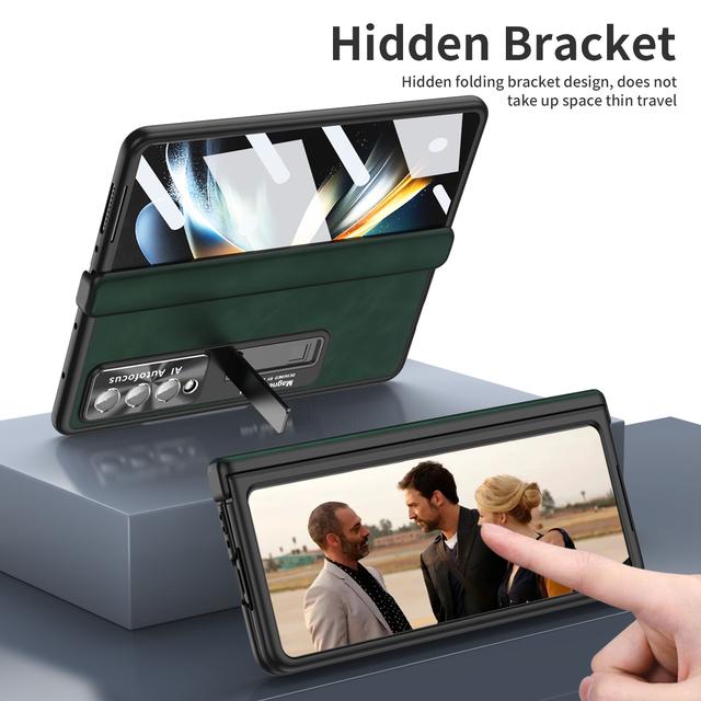 Кожаный чехол с полной защитой и подставкой для Samsung Galaxy Z Fold4 Fold 3 Fold3 Fold 4 5g Zfold4, чехлы из закаленного стекла