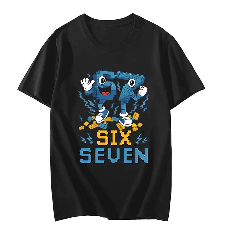 Смешная Six Seven 67 Принт Мозговая Гниль Модная Футболка Унисекс Женская Мода Игровой Мем Футболка Y2k Повседневная Футболка с Коротким Рукавом Топы Одежда