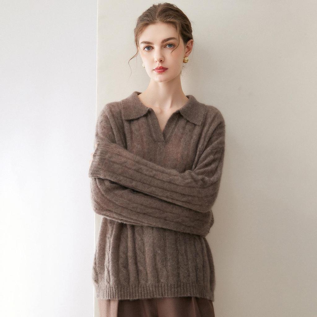 Kangbaolaisi Women's Cashmere Cable Knit Sweater - High-Quality, Versatile, Casual Base Layer