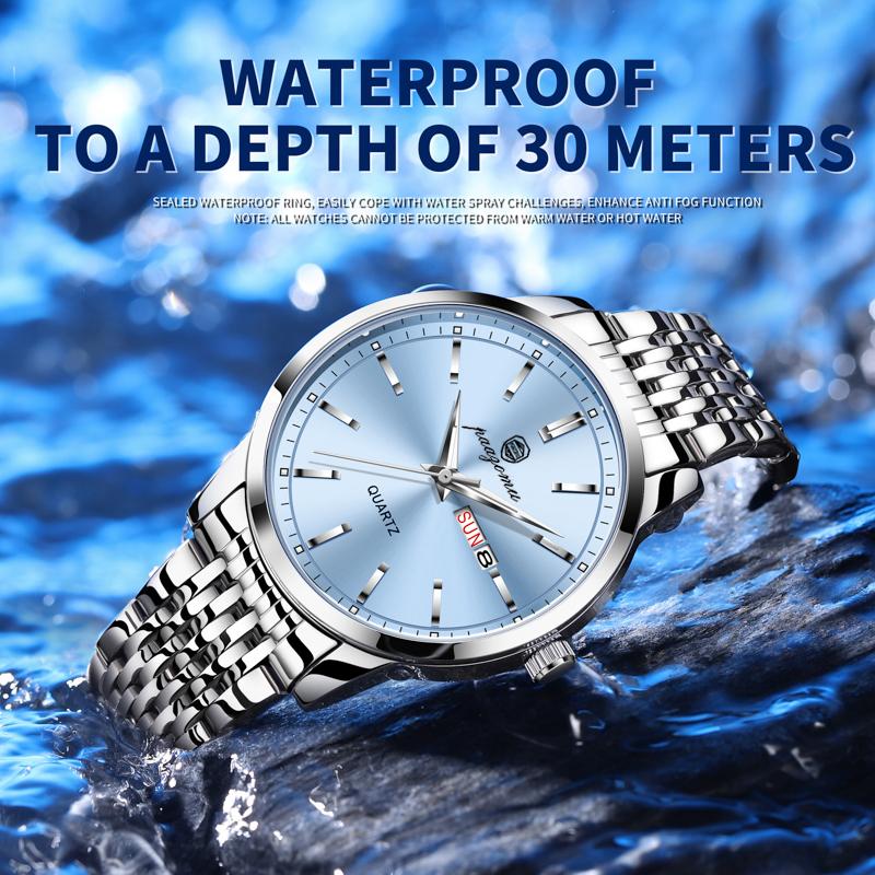 PAAZOMU Luxury Watch For Man Waterproof Luminous Date Week Stainless Steel Men Watch Casual Quartz Men's Watches Male Clock+box