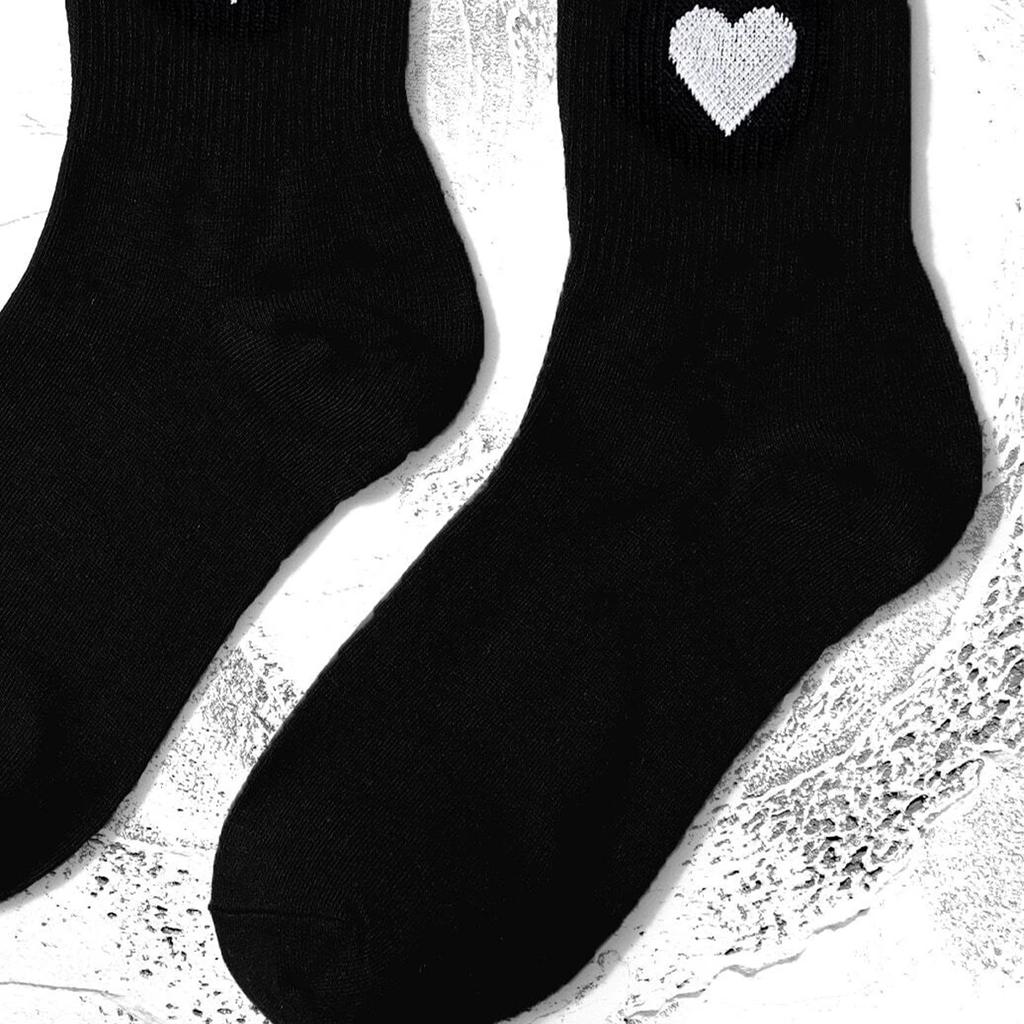 3/5/10/20 Pairs Women's Crew Socks Black Socks, Heart and Stripes, Comfortable, Breathable, Moisture-Wicking