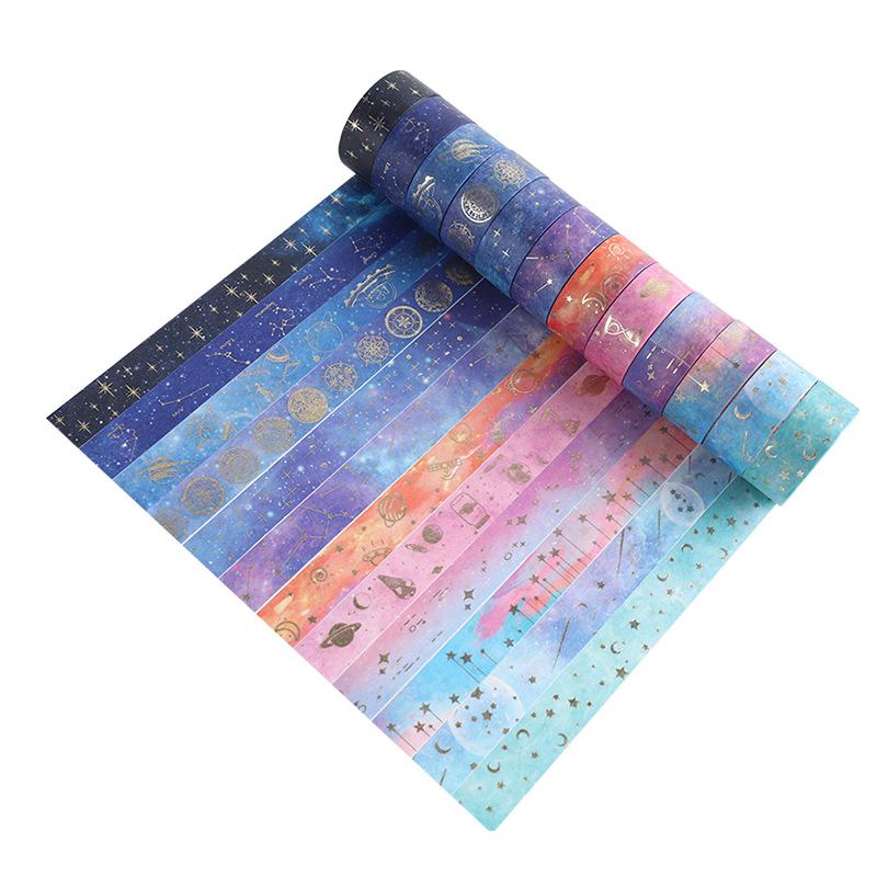 12pcs Starry Night Washi Tape Set 15mm*2m Galaxy Constellation Moon Star Adhesive Masking Tapes Home Stickers Decoration A6033