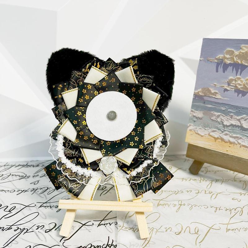 1PC Fabric Ins Style Handmade Diy Badge Holder Anime Peripheral Barrette Holder Cute Cat Ear Display Holder Multi-Colour