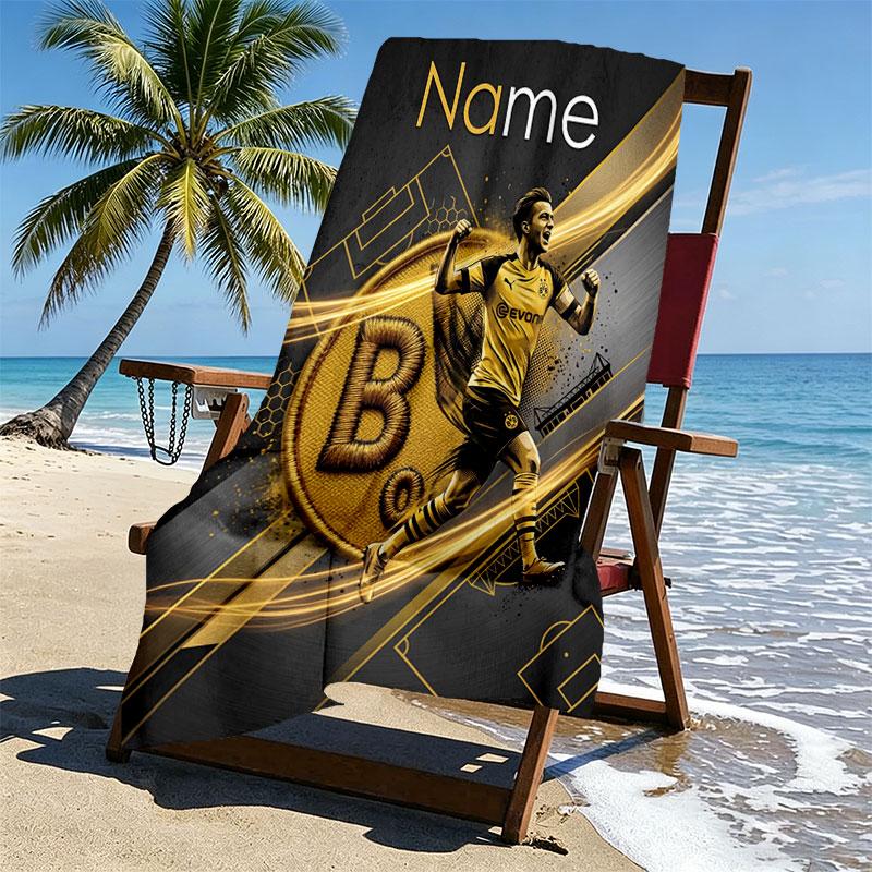 Custom Name Personalized Borussia Dortmund Bvb Print Beach Towel, for Trip Camping Beach Party Home Decor, Birthday Gift for Family & Friends