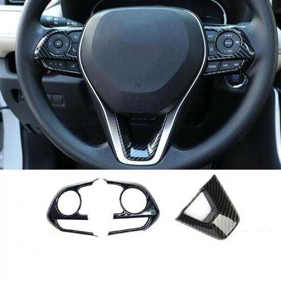 Carbon fiber internal Steering Wheel Trim 3pcs For Toyota RAV4 -