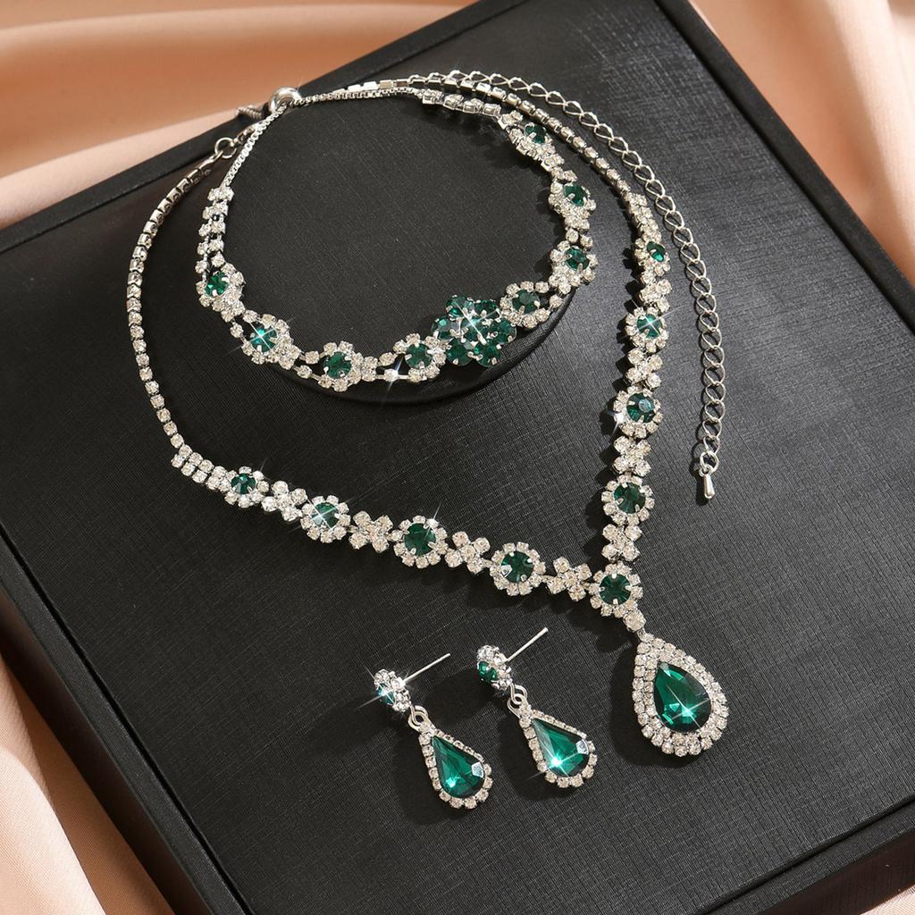 Набор из 4 предметов женской моды «Капля воды»: ожерелье, серьги, браслет, набор с цирконами. Подходит для свадьбы, вечеринки, фестиваля, подарков.