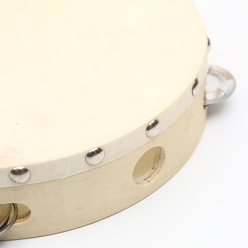 Children's Handmade Sheepskin Tambourine Drum, 6-9 Inch, Wood Color