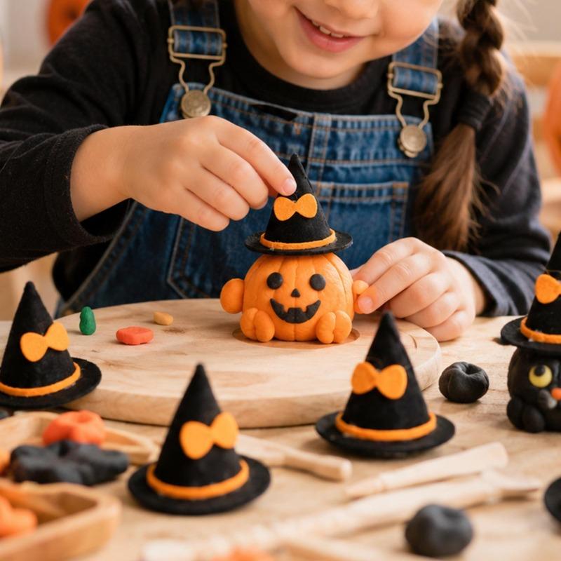 50/1Pcs Halloween Miniature Witch Hats Felt Bow Ornaments for Doll Figures Bottles Cupcakes Home Table Party Decoration Supplies