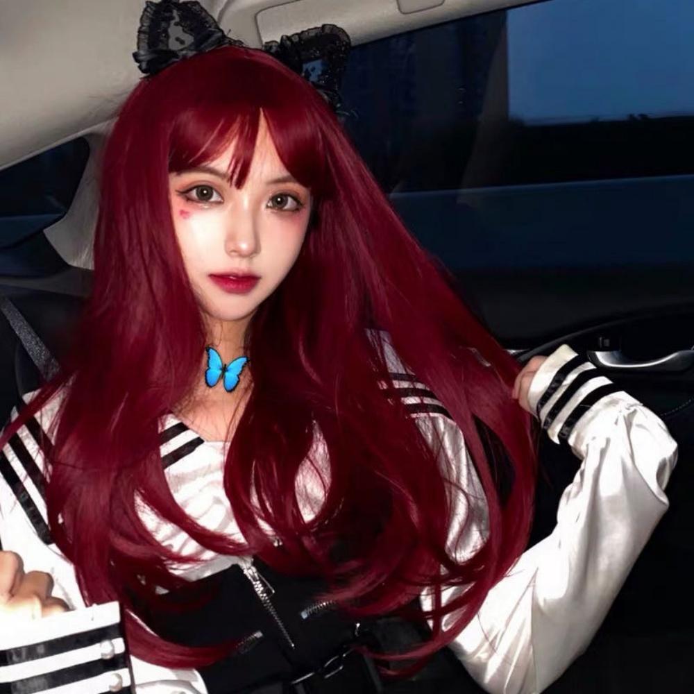 Live Stream Popular Long Straight Wig With Full Bangs Heat Resistant Synthetic Hair Face Framing Design for Women