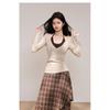 V-neck base knit long-sleeve top for women 2026 spring/autumn layered halter neck camisole two-piece set