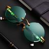 Retro Dark Green Crystal Sunglasses Trendy Men'S Small Frame Circular Shades Summer Driving Eyeglasses Uv400