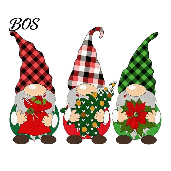 Reusable Holiday Table Centerpieces 3Pcs/Set Wooden Christmas Gnome Ornaments, Faceless Figurines with Plaid Hats, Handcrafted Decor Rustic for Tiered