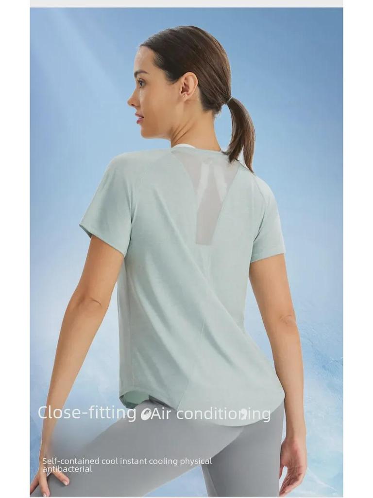 Женский свободный топ для йоги – дышащая сетчатая спинка, быстросохнущая футболка для бега, блузка для фитнеса с коротким рукавом