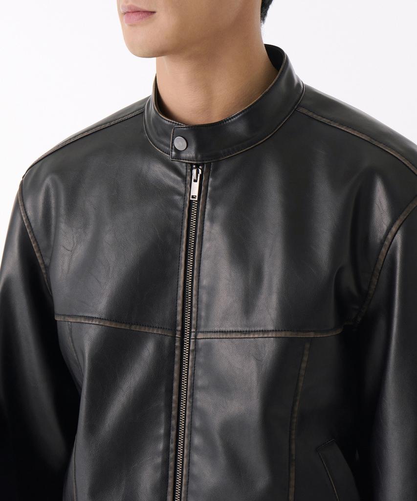 Musinsa Standard Faded Synthetic Leather Racer Jacket [Black]