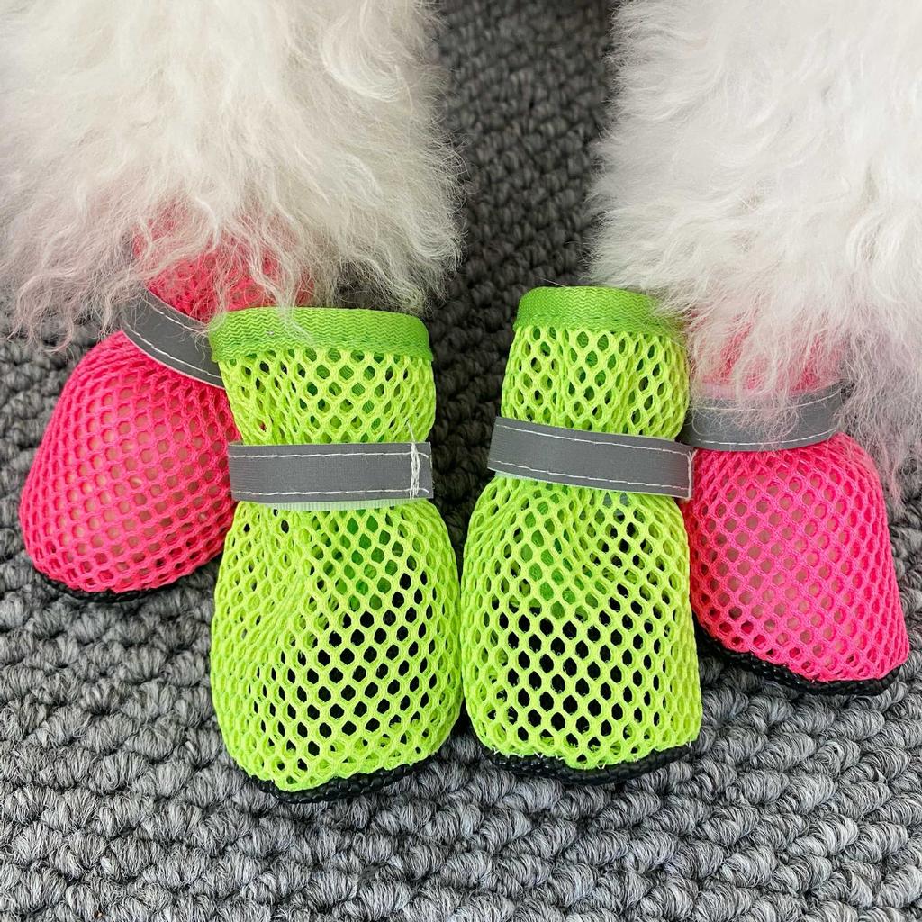 Summer Breathable Mesh Dog Shoes Anti-Slip Wear-Resistant Pet Paw Protectors Cool Foot Covers for Small Dogs, Poodles Bichons