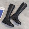 Round Toe Long Winter Knee High Shaft with Laces Lace-up Footwear Biker Shoes for Woman Women's Boots Middle Heel Quality Y2k Pu