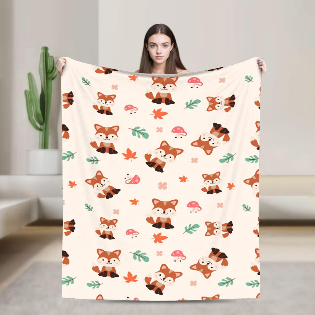 Cozy Blanket Plane Travel Cute Fox Throw Blanket Casual Bedspread For Chair Sofa Bed