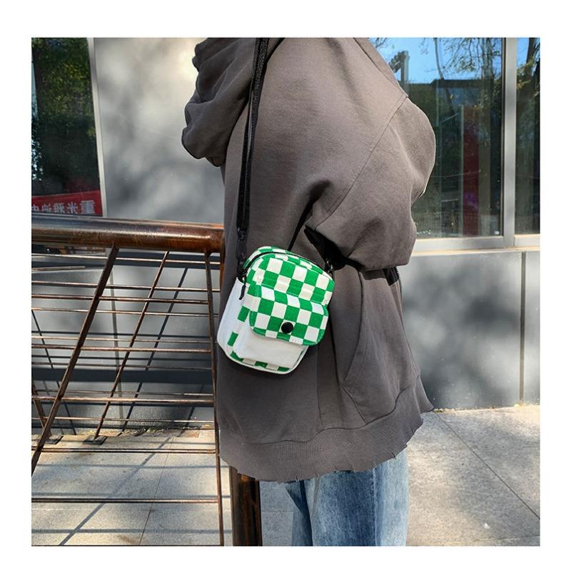 Клетчатая одноплечевая холщовая маленькая женская сумка Harajuku Girl Soft Sister Trend Crossbody Bag