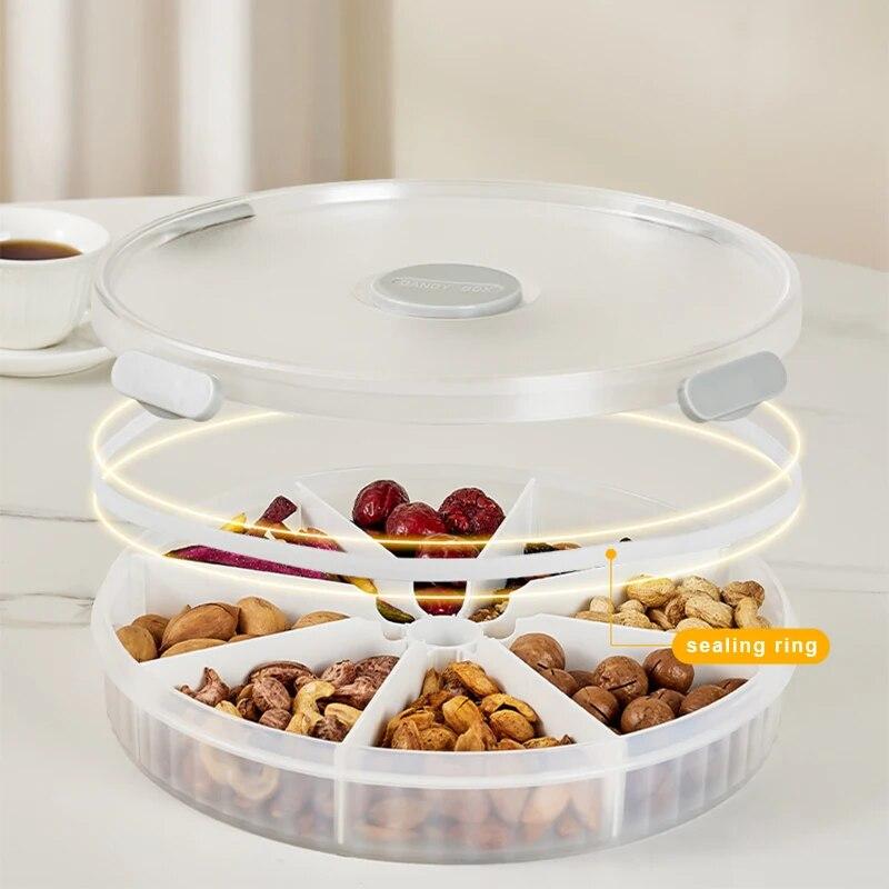 Круглый разделенный поднос, тарелки для хранения фруктов, конфет, орехов с крышкой, съемный разделительный поднос для журнального столика, вечеринки по случаю дня рождения