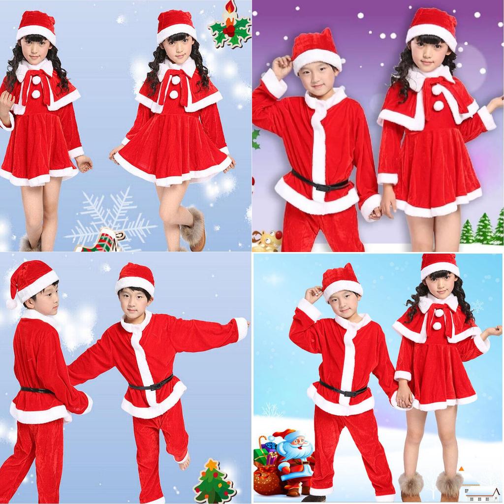 Premium Quality Velvet Kids Santa Claus Costume Red Christmas Outfit For Boys And Girls