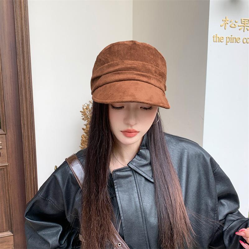 Big brim wrap-around cap women's autumn and winter big head circumference wrinkles literary and artistic face small retro casual equestrian hat