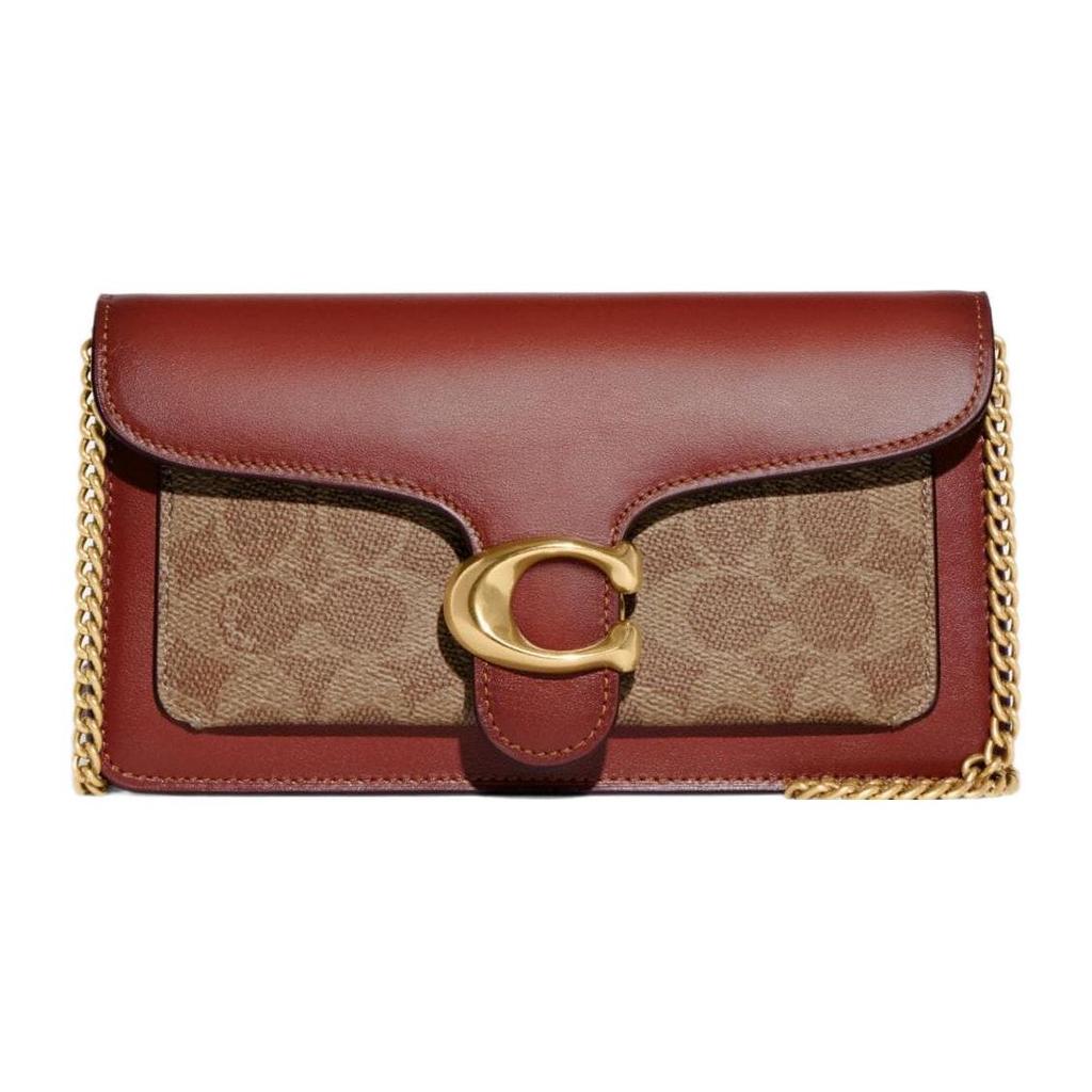 Coach Tabby 20 Classic Monogram Print Metal C Logo Chain Shoulder Bag With Snap Closure Women Shoulder Bag Brown Rust CE774-B4NQ4