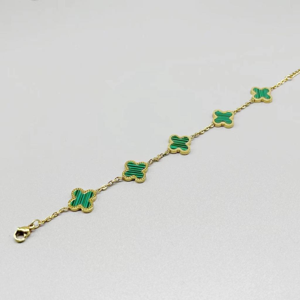 Высококачественный браслет "Четырехлистный клевер - пять цветков", лазерная гравировка, "Счастливый клевер", двусторонний, женский браслет