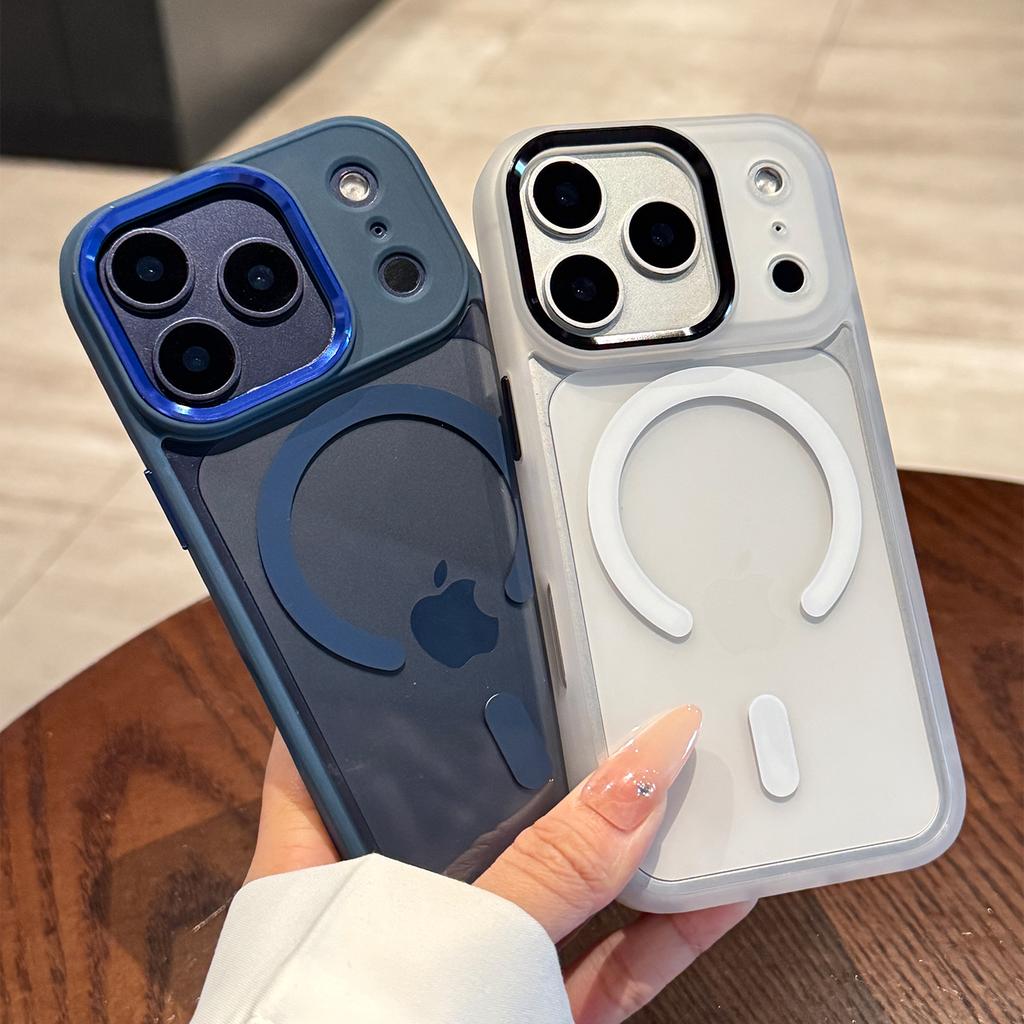 Чехол Mag Safe для iPhone Air 17Pro 17 16 15 14 Plus 13 12 Pro Max Металлическое кольцо для камеры Прозрачная магнитная крышка для беспроводной зарядки