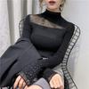 Autumn Lace Half High Neckline Western-style Bottom Shirt with Slim Fit and Long Sleeves Pullover Hollowed Out Sweater Women's Knitted Sweater