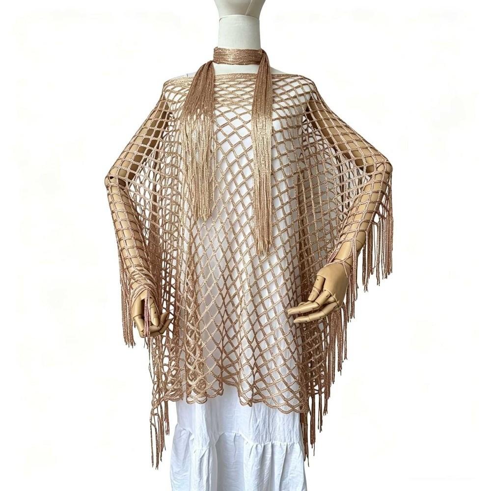 2pcs Tassel Shawl Summer Sun Shawl Shiny Beach Cover Up Oversized Fringed Cape for Swimming