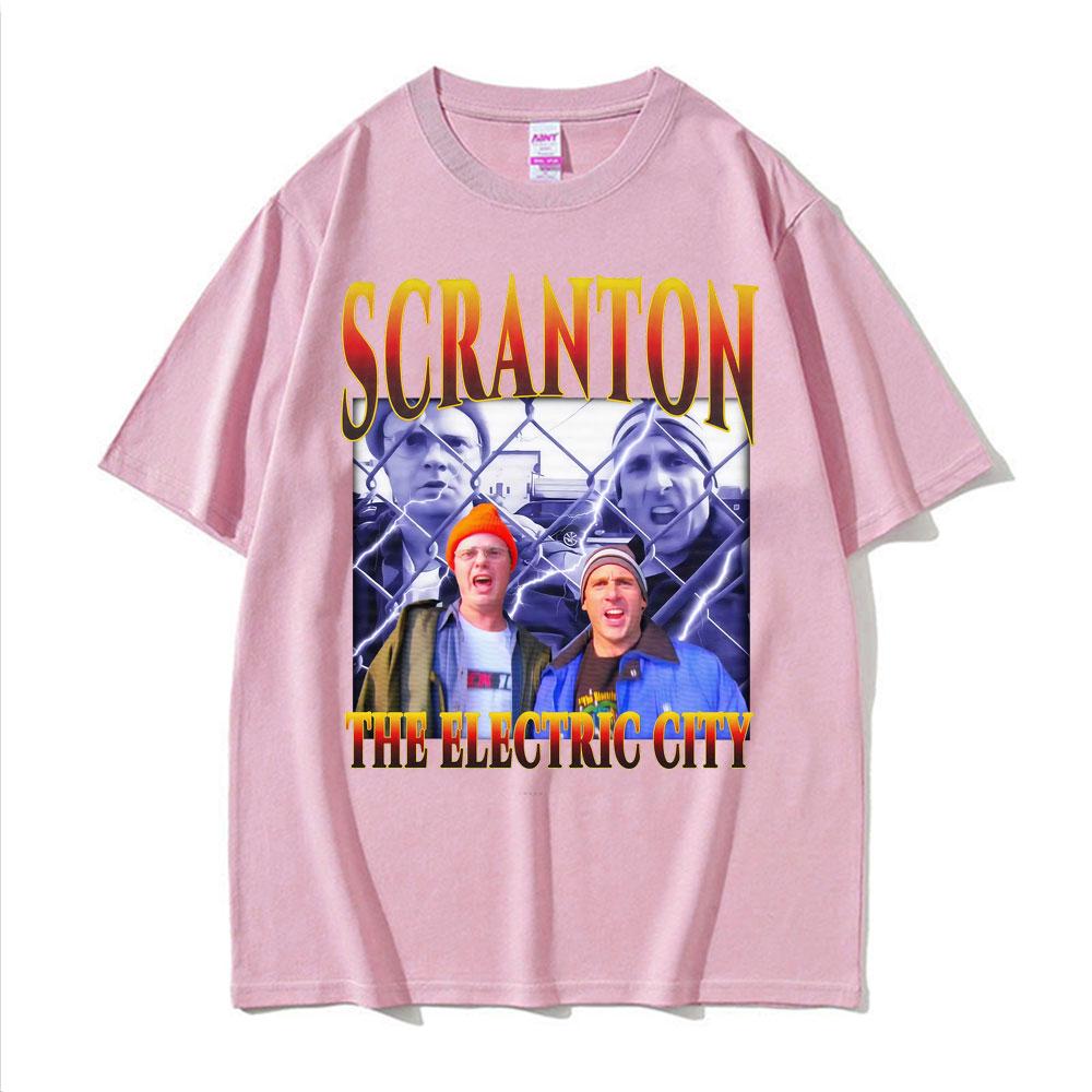 Funny Scranton The Electric City Vintage 90s Movie T Shirts Mens Clothing Fashion Classic Tshirt Cotton Summer Casual T Shirt
